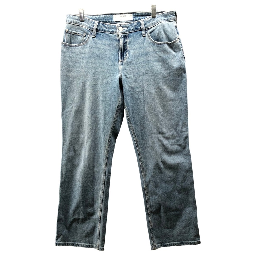 Hollister Curvy Low-Rise Relaxed Straight Jeans Womens 10R / 30  Blue Light Wash